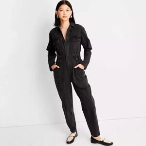 NWT Universal Thread Women's Black Denim Long Sleeve Jumpsuit Full Zip Utility